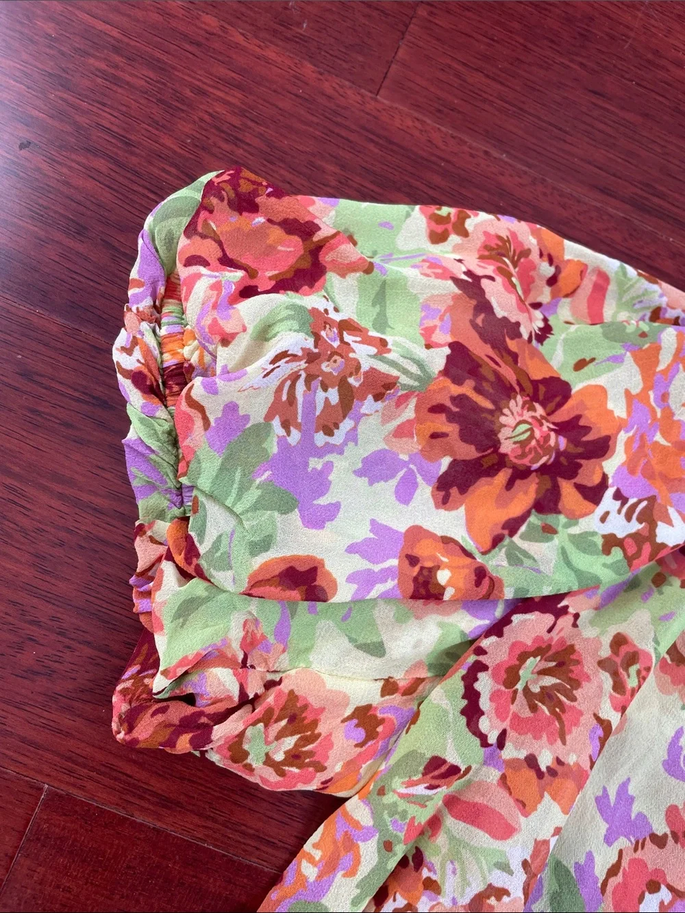 Anthropologie Estela Sheer Floral Flutter Sleeve Top Vibrant Multicolor